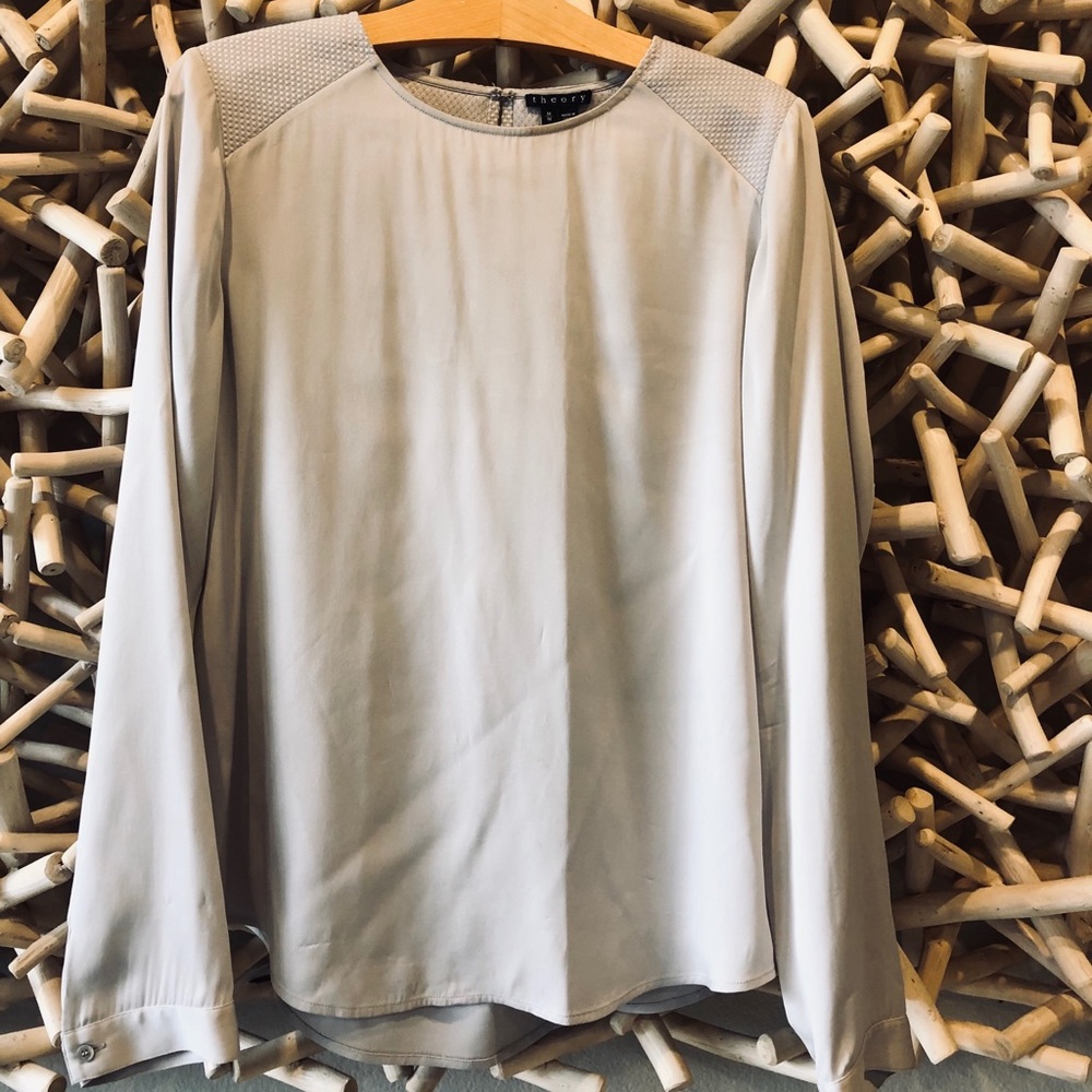 Theory: Gray, Silk, Long Sleeve